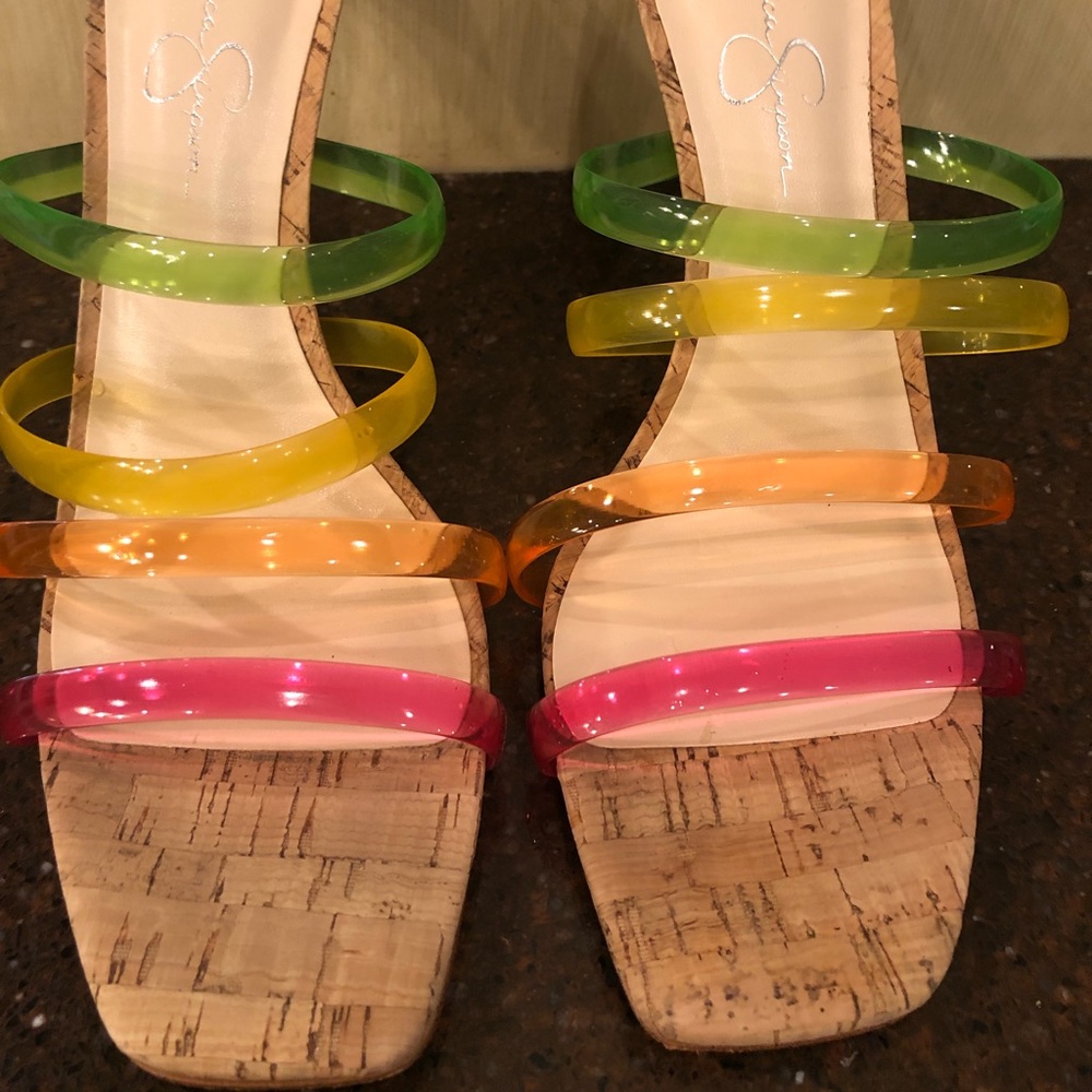Jessica Simpson sandle.  Size 10 Green, yellow, orange, pink straps